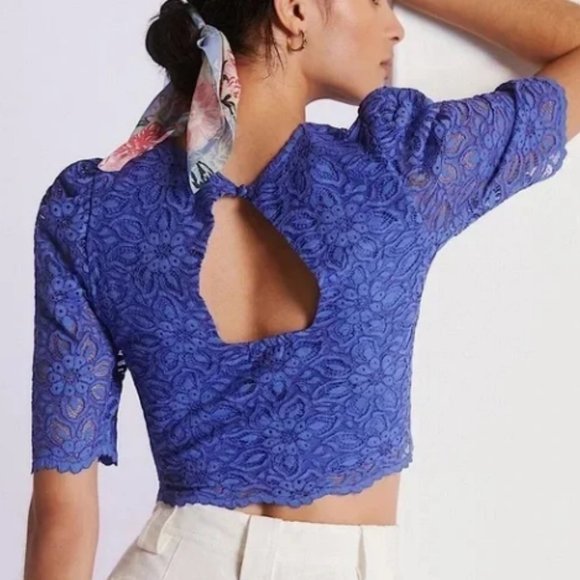 NWT Meave Blue Lace Tie Front + Open Back Blouse - size 10 - Picture 5 of 9